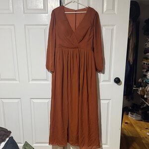 David's Bridal Terracotta Long Sleeve Dress